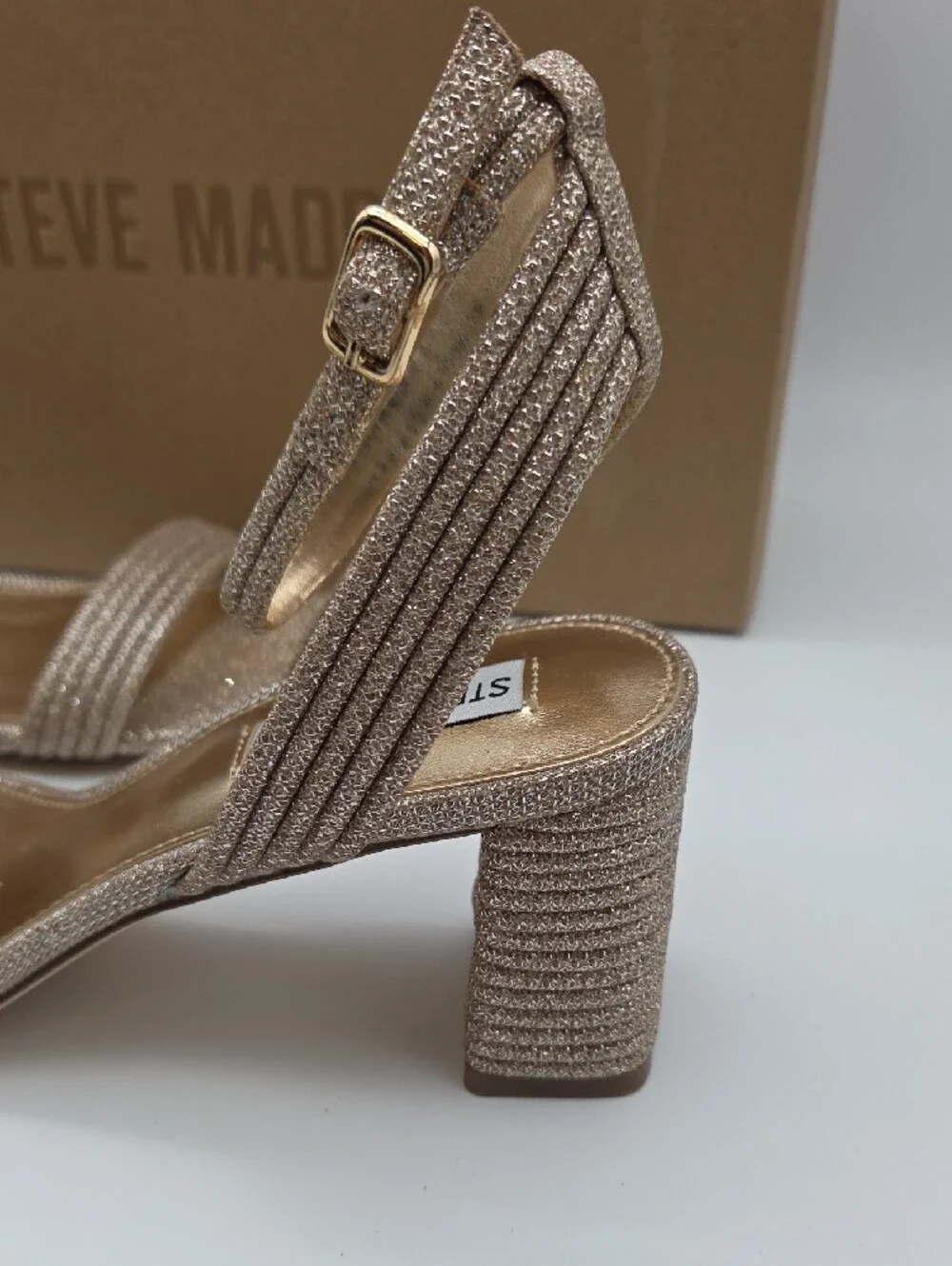 Steve Madden Rose Gold Strappy Block Heel Sandals